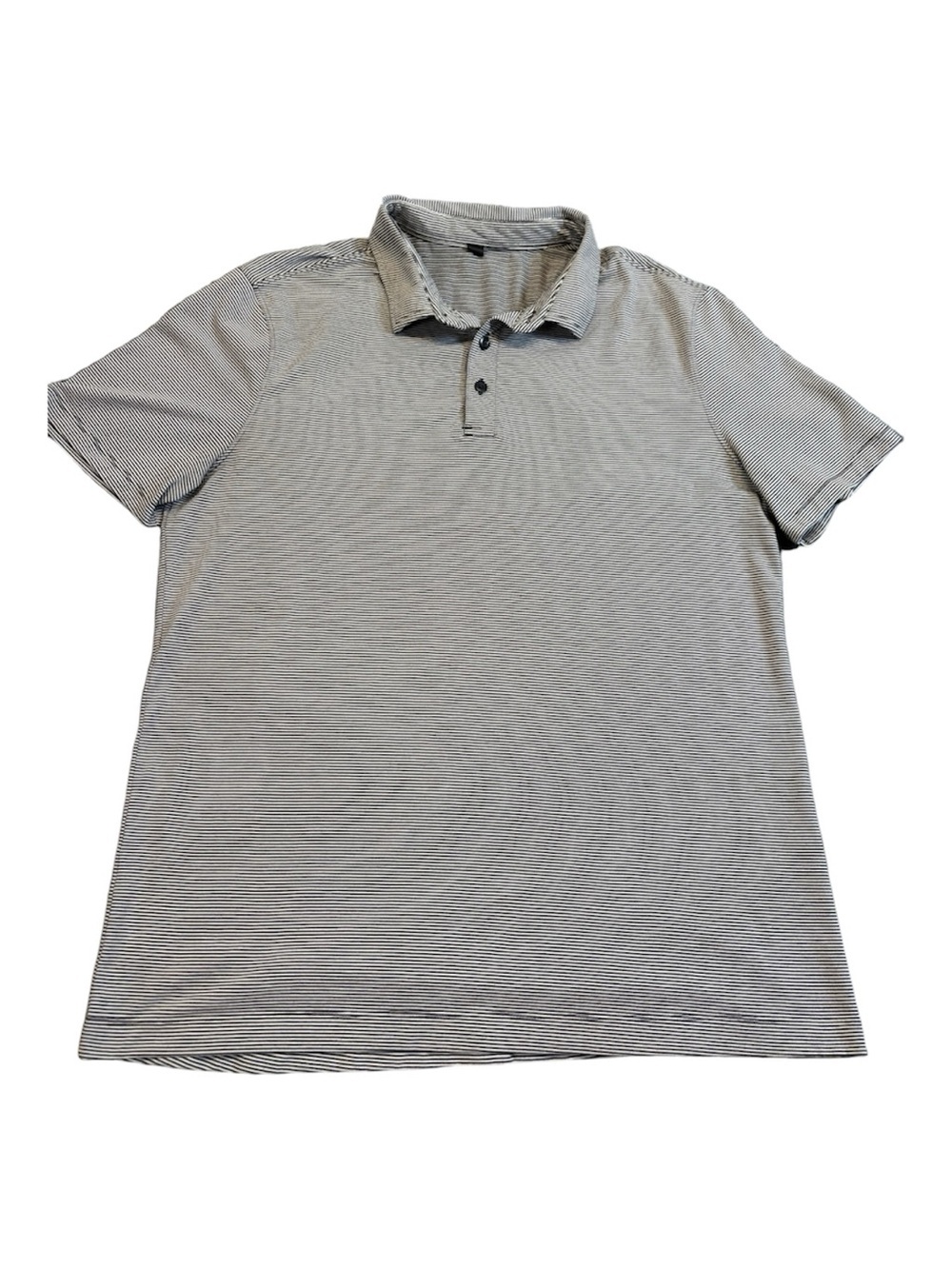 Lululemon Men's Evolution Polo Gray White Stripe Medium Golf Shirt GUC
